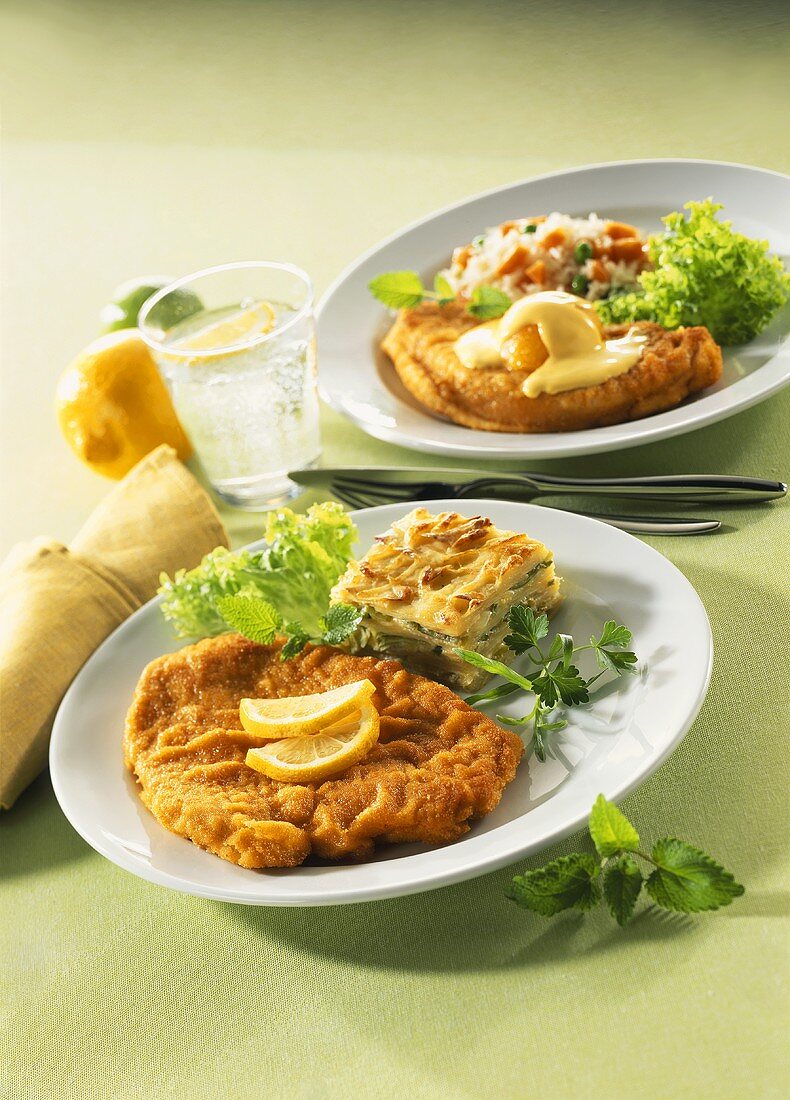 Putenschnitzel mit verschiedenen Beilagen