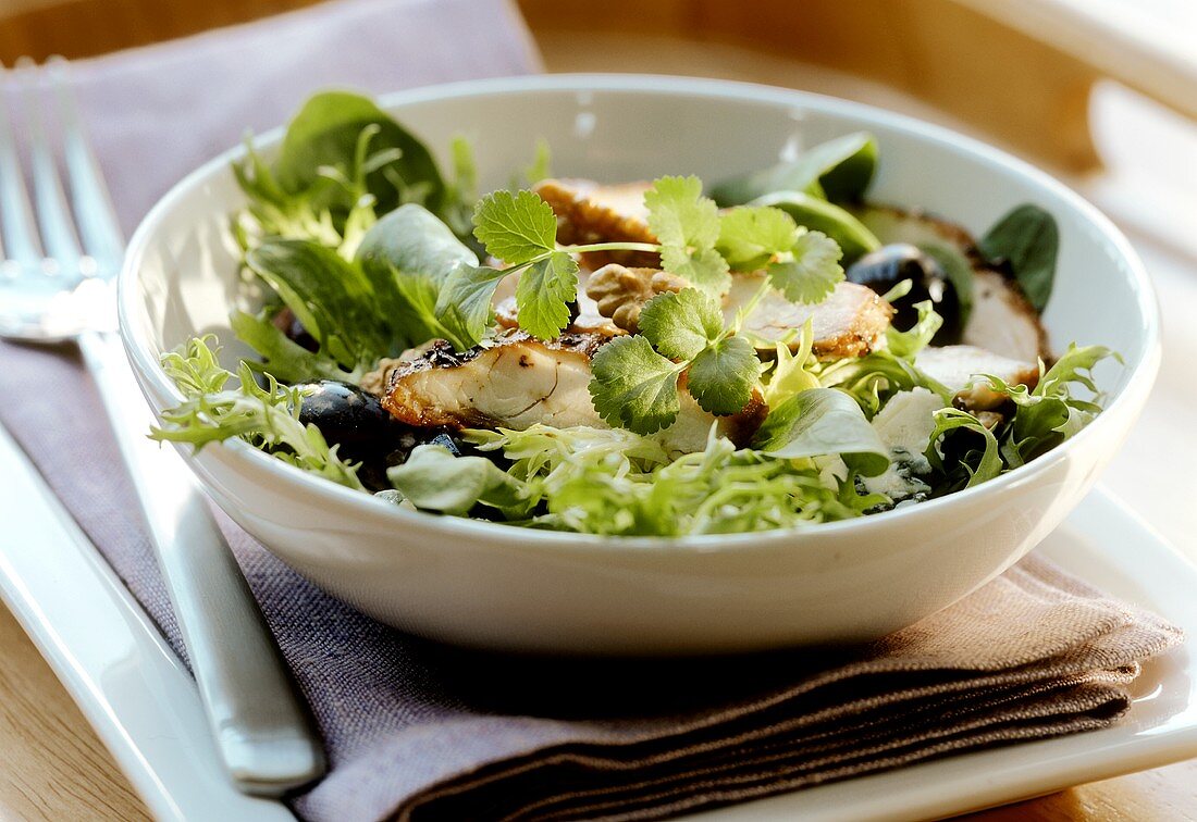 Gemischter Blattsalat mit Hähnchenbrust