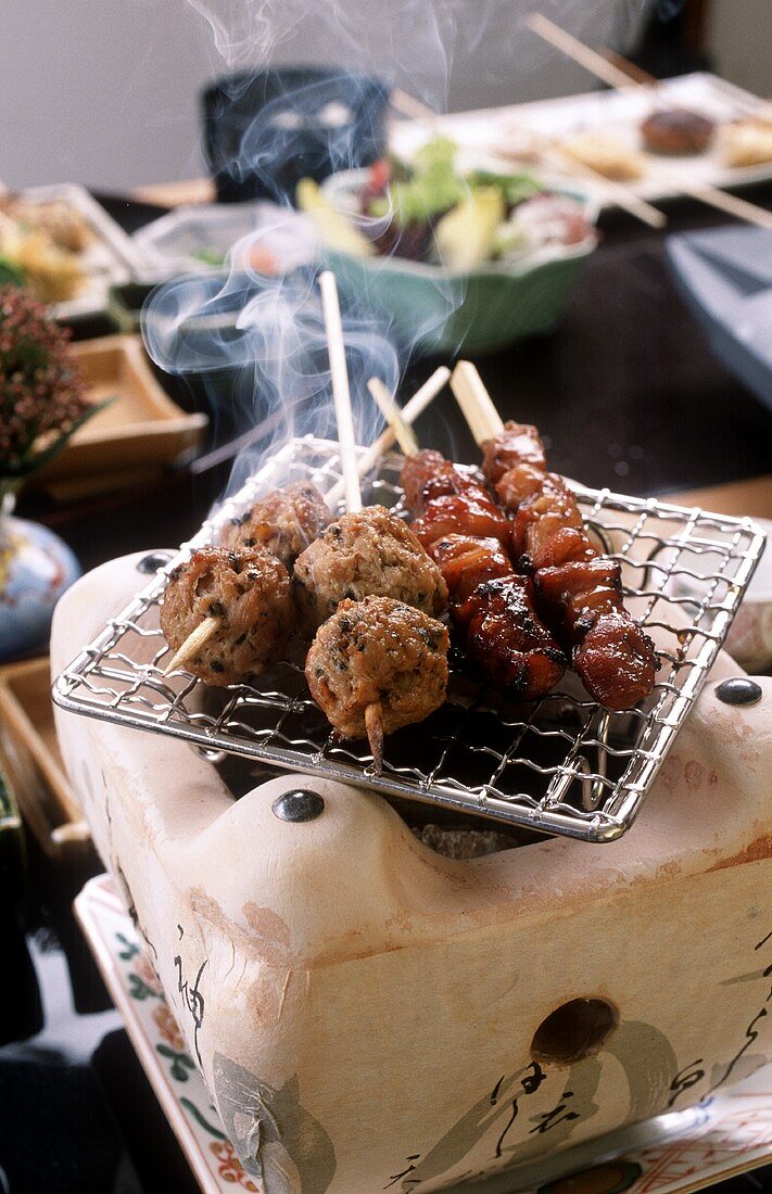 Kebabs on Japanese table grill