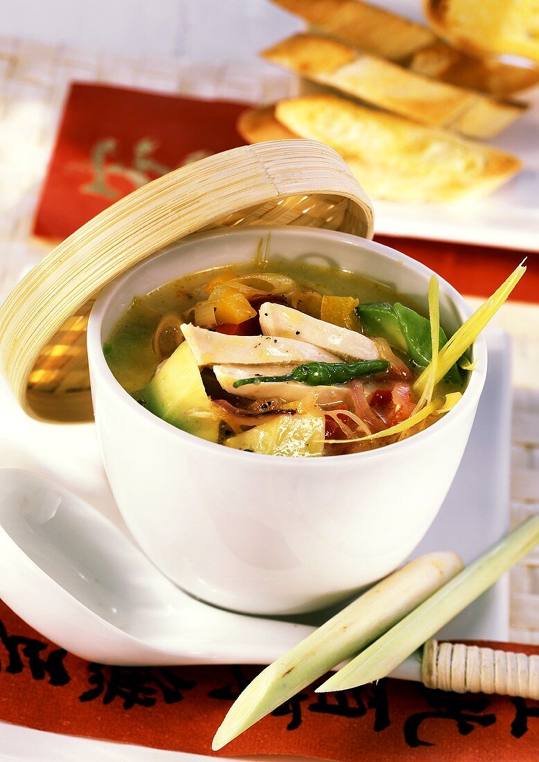 Spicy Asian chicken soup with lemon grass