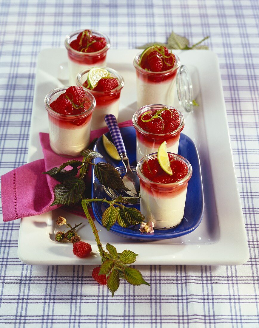 Cream mousse with raspberries in Grappa, in glasses on tray