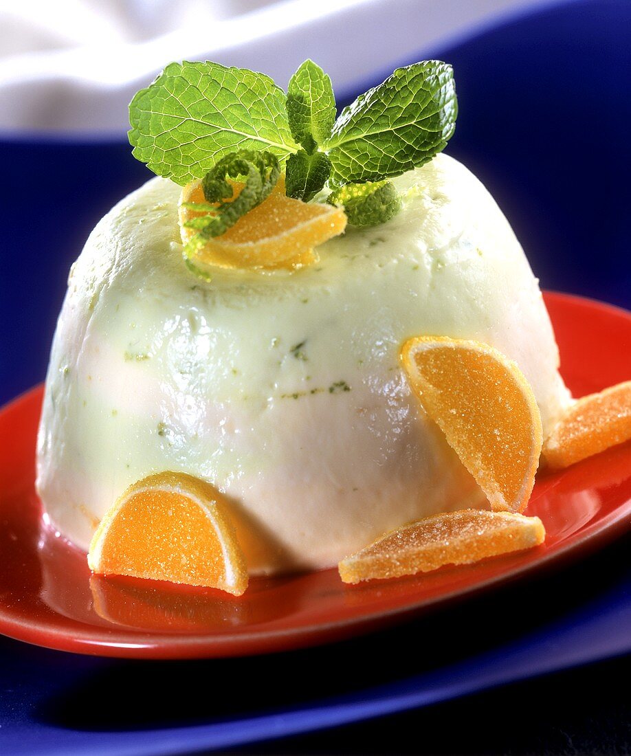 Lime cream with candied orange slices