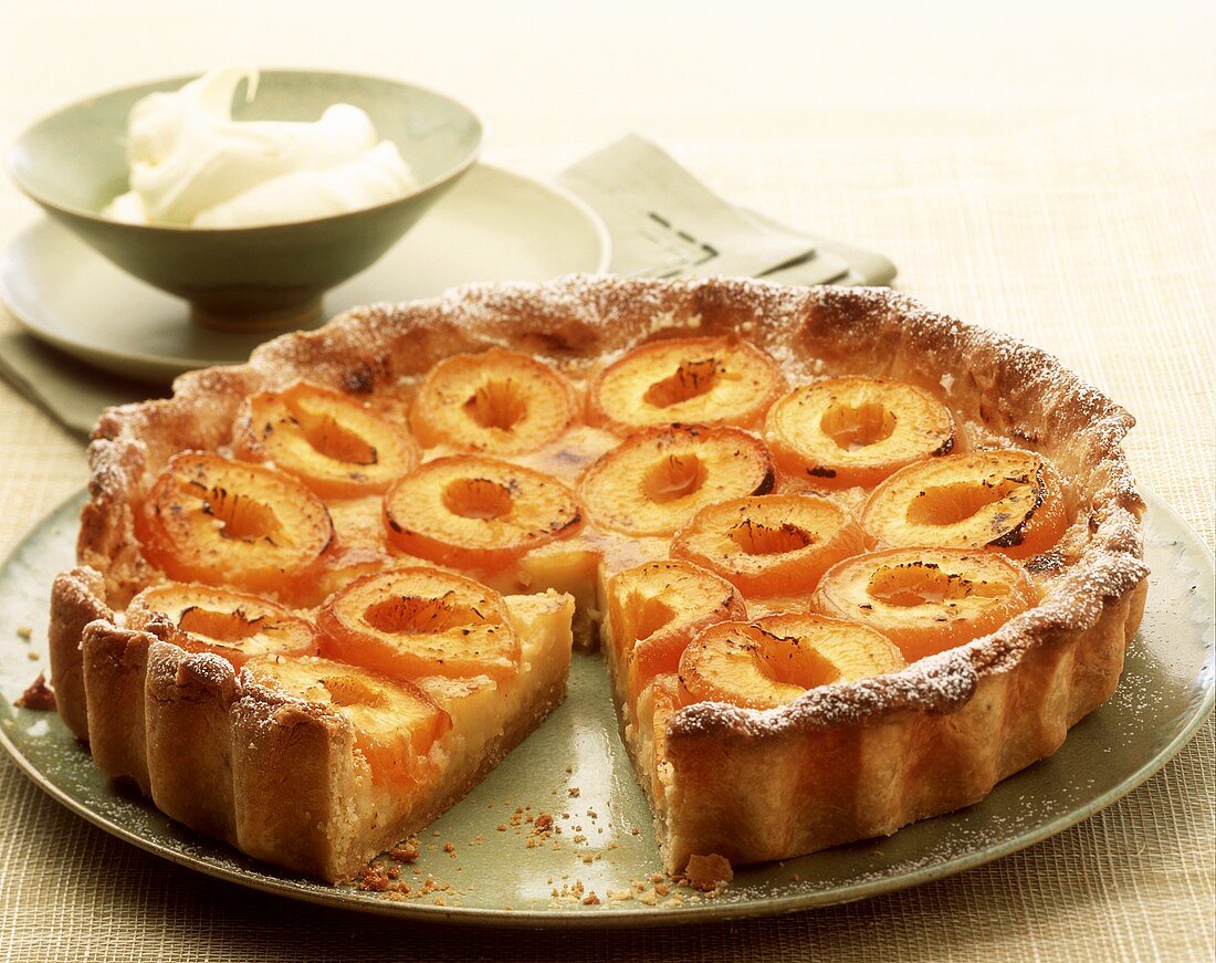 Apricot tart, a piece cut