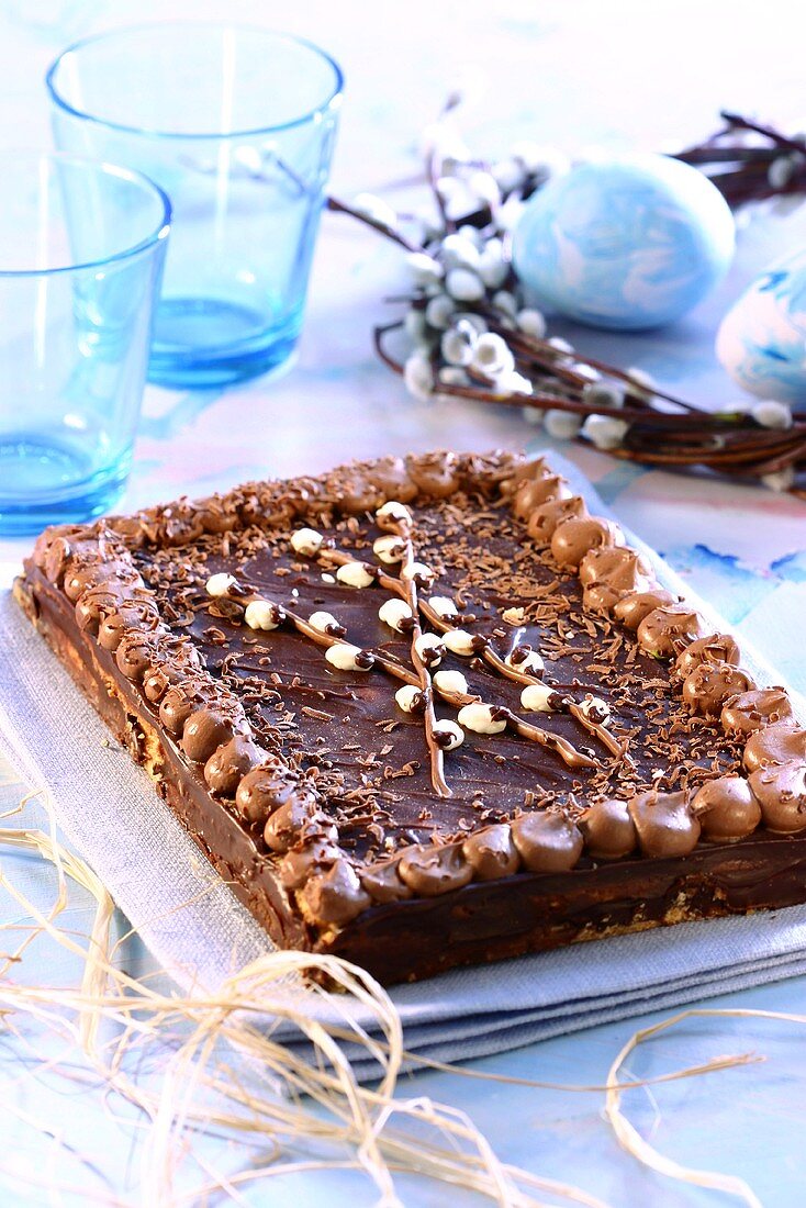Mazurek with chocolate icing (Easter cake from Poland)