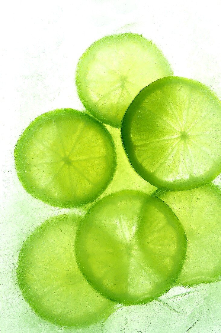 Slices of lime in crushed ice