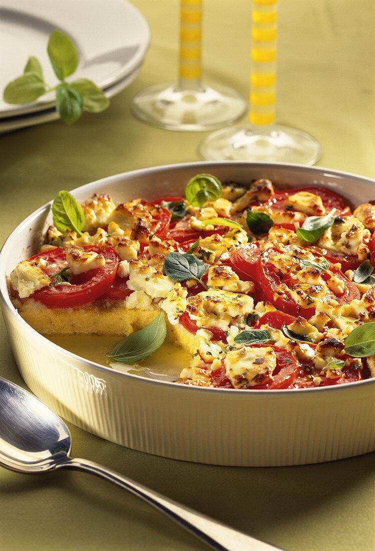 Polenta bake with tomatoes and sheep's cheese