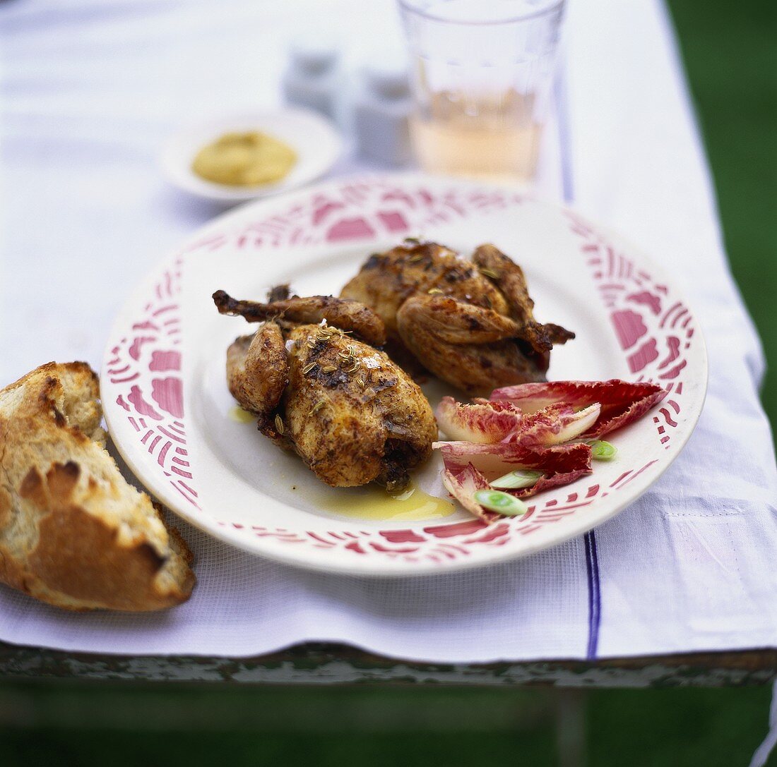 Roast quails with fennel