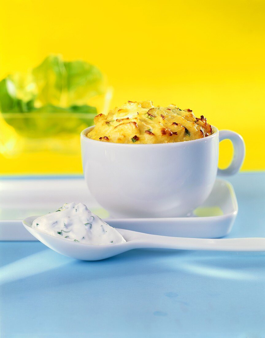 Potato and sour cream soufflé with herb quark