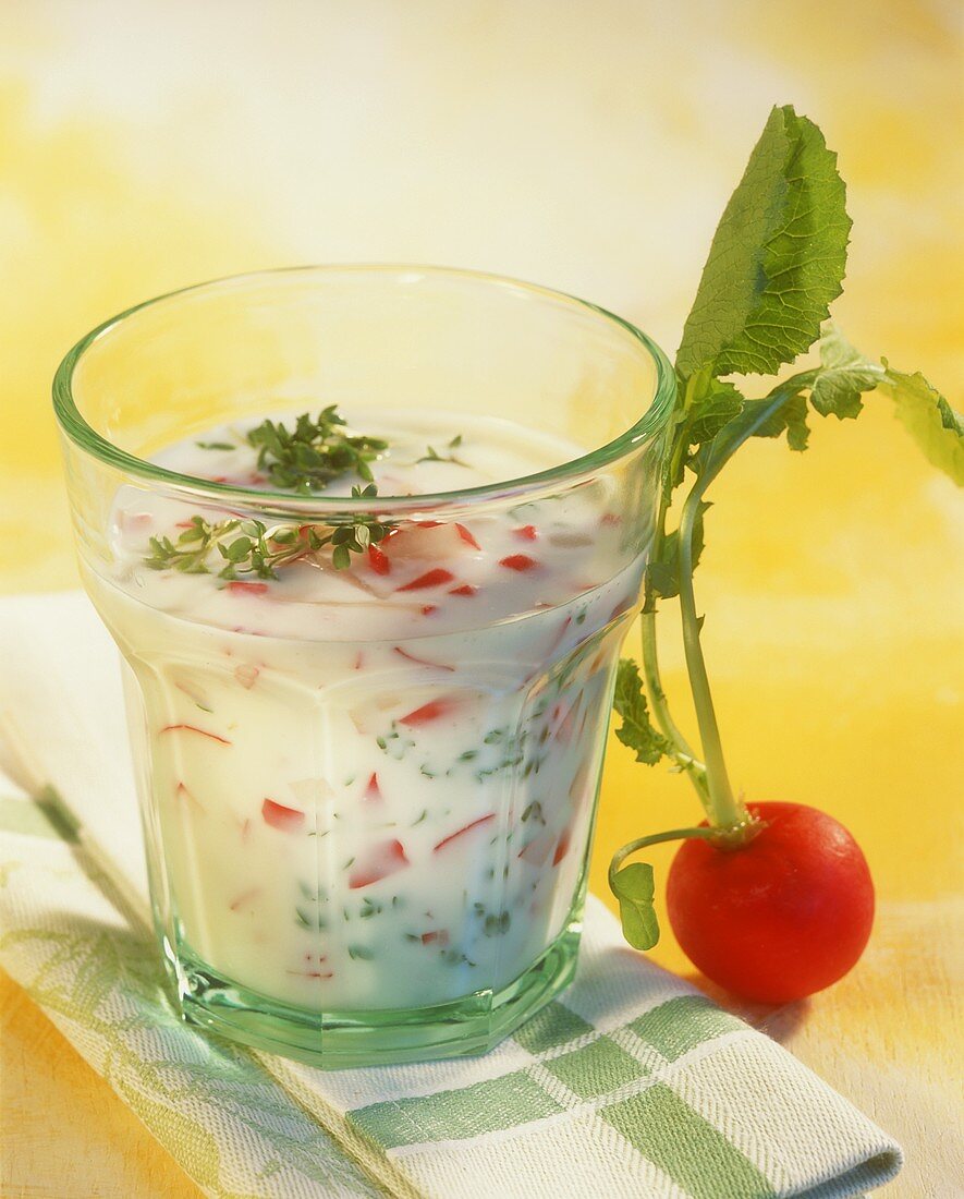 Buttermilk drink with cress and radishes