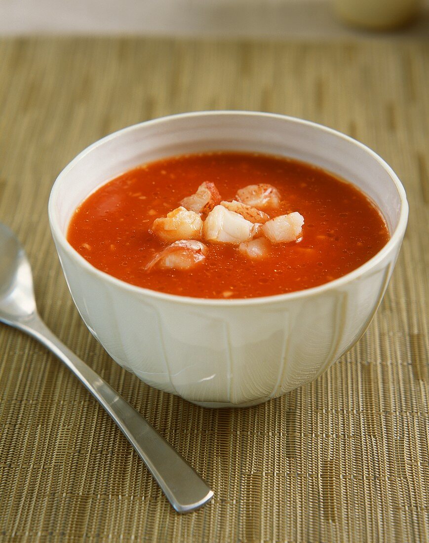 Cold tomato soup with lobster