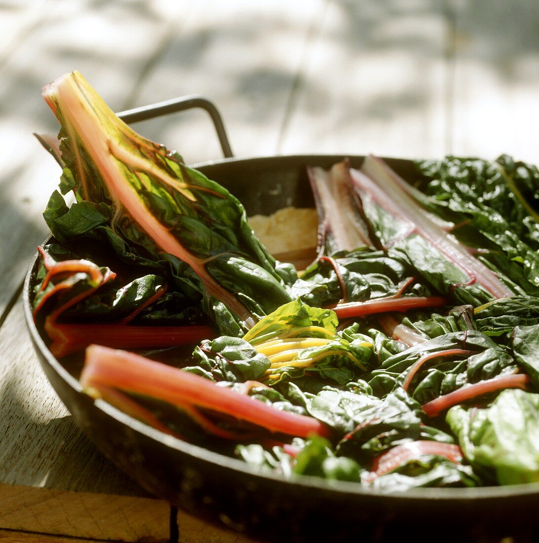 Chard in frying pan