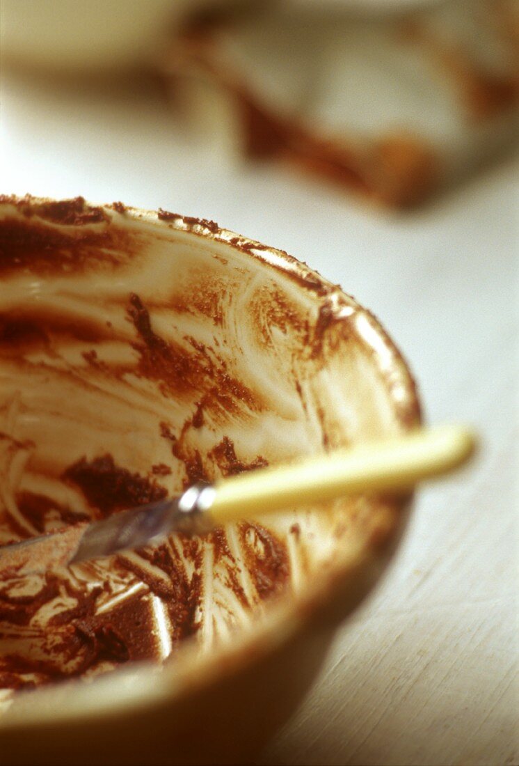 Remains of melted chocolate in dish