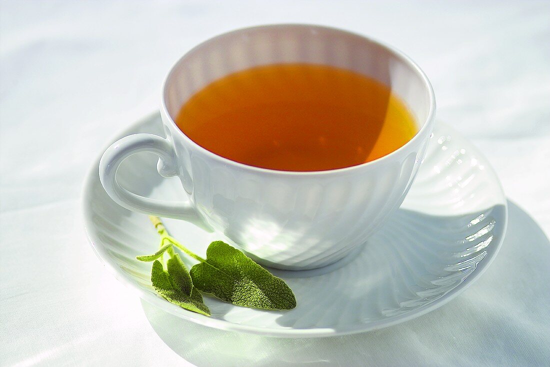 Sage tea in white cup