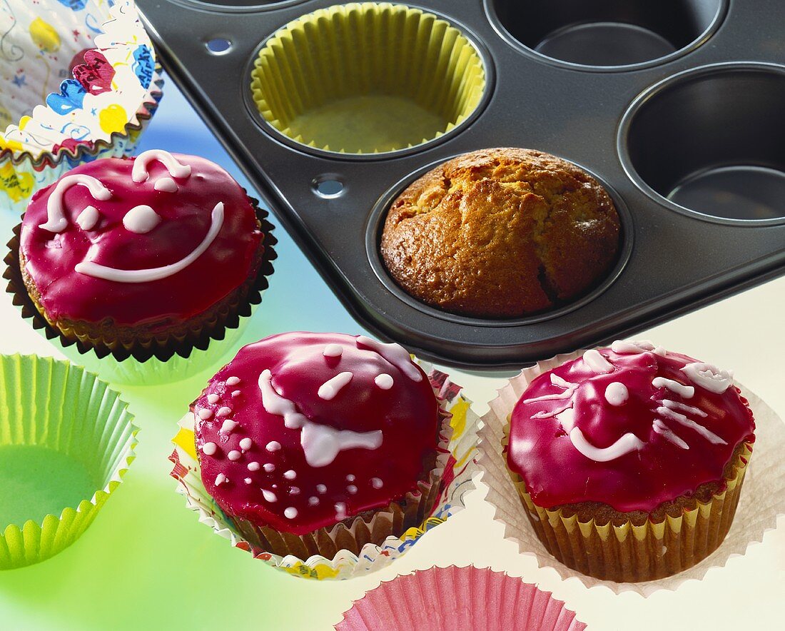 Amusingly decorated cherry muffins