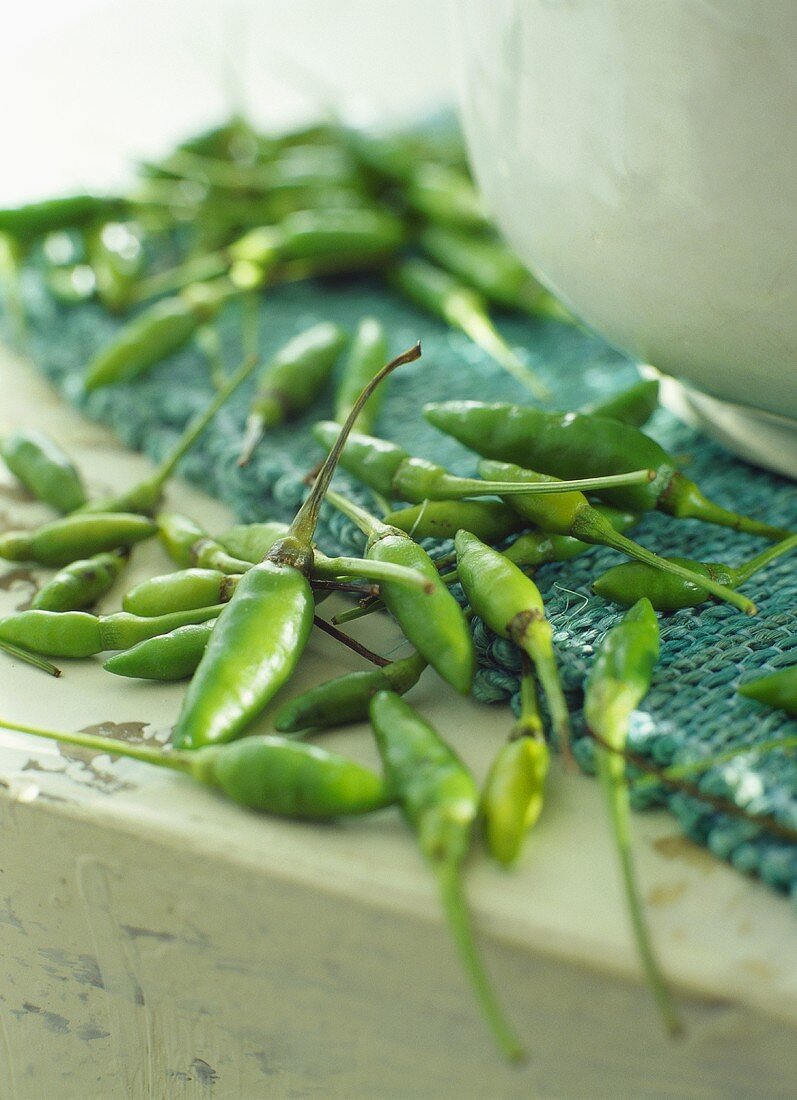 Fresh green chili peppers