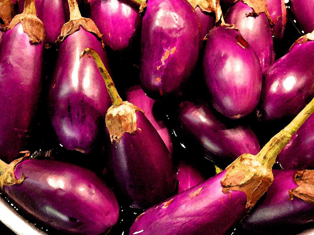 Aubergines (artistic treatment with watercolour filter)