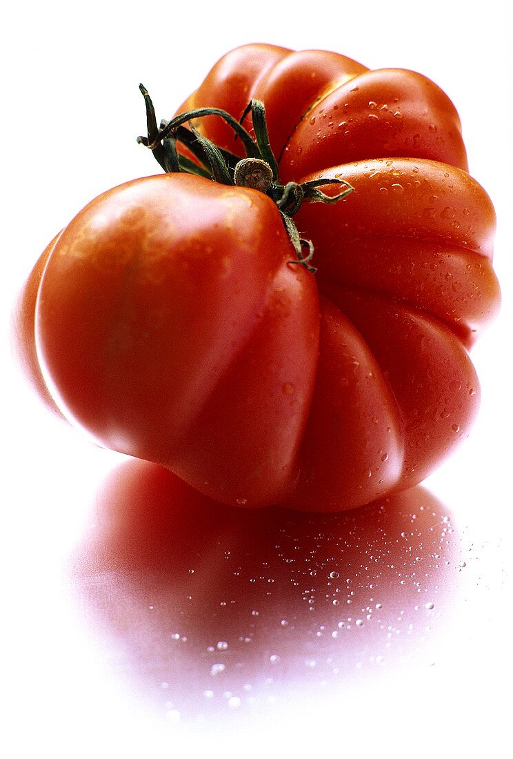 Beefsteak tomato with drops of water