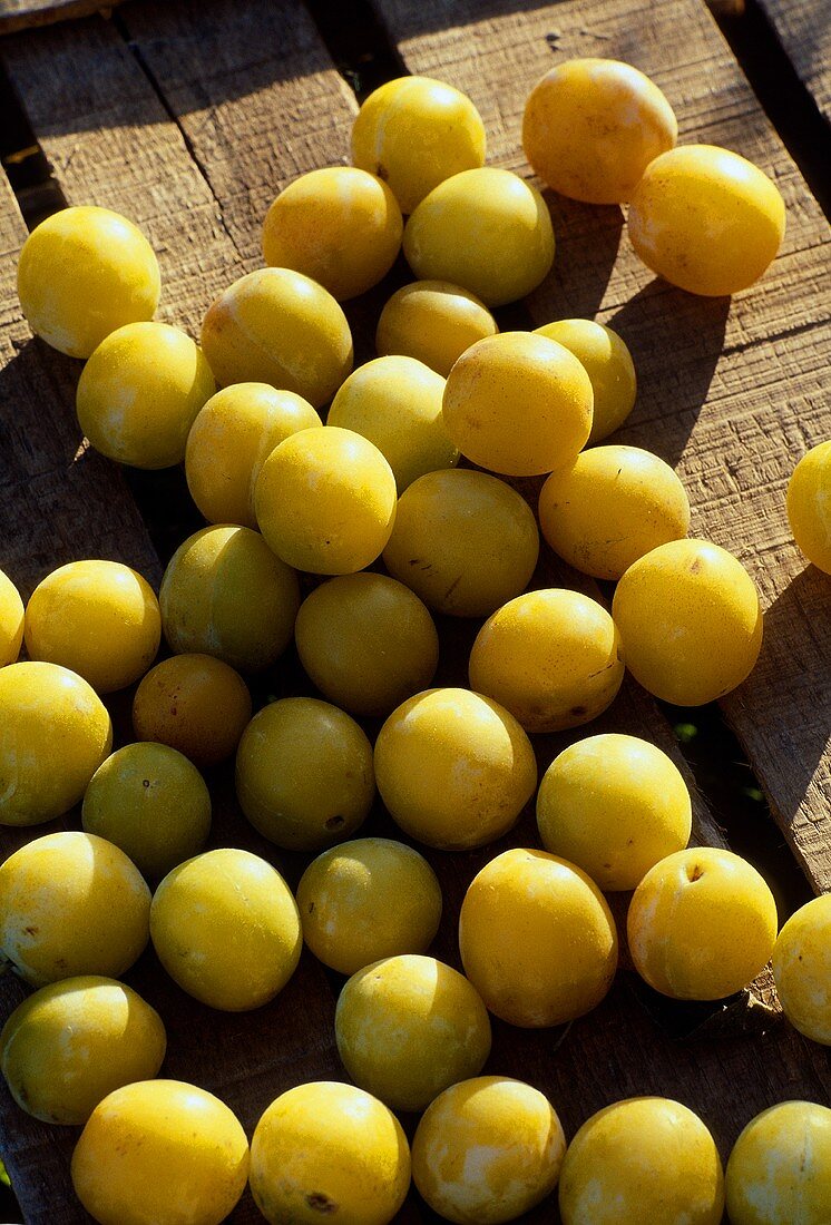 Fresh mirabelles in crate