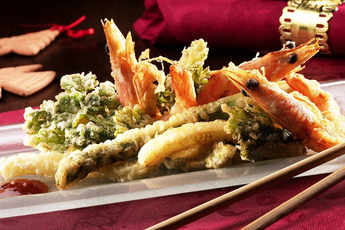 Shrimp and vegetable tempura for Christmas