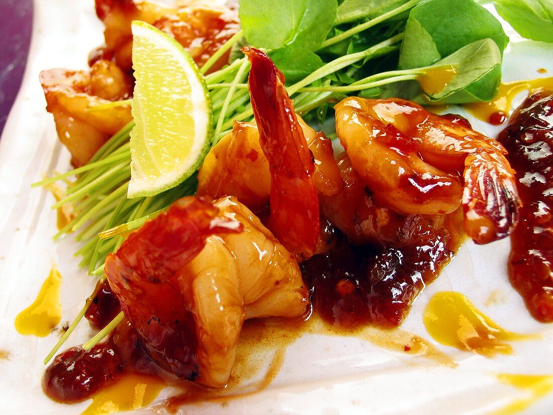 Jumbo prawns with sweet and sour chili sauce from the wok