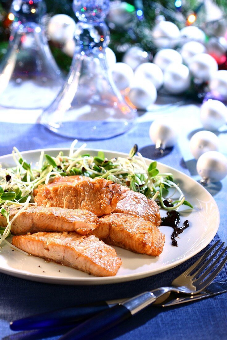 Salmon fillet with sprouts for Christmas