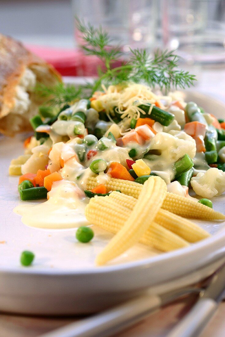 Vegetables with cheese sauce
