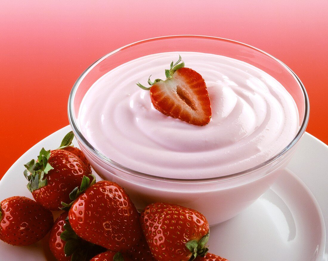Strawberry quark and fresh strawberries