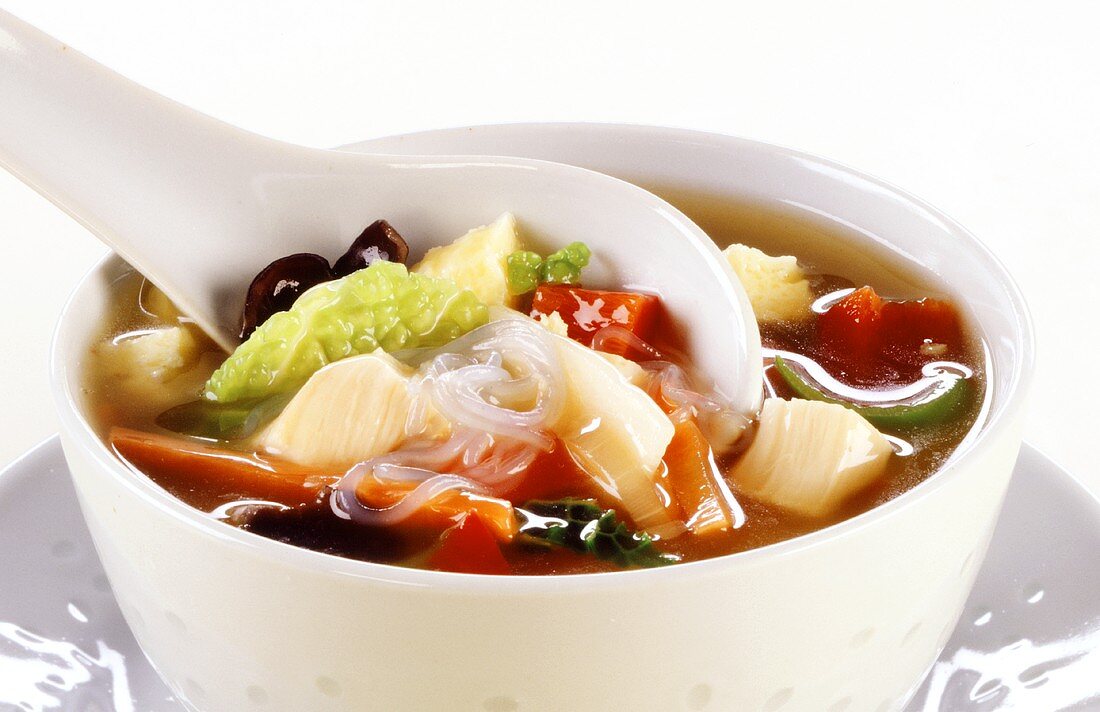 Asian vegetable soup with glass noodles