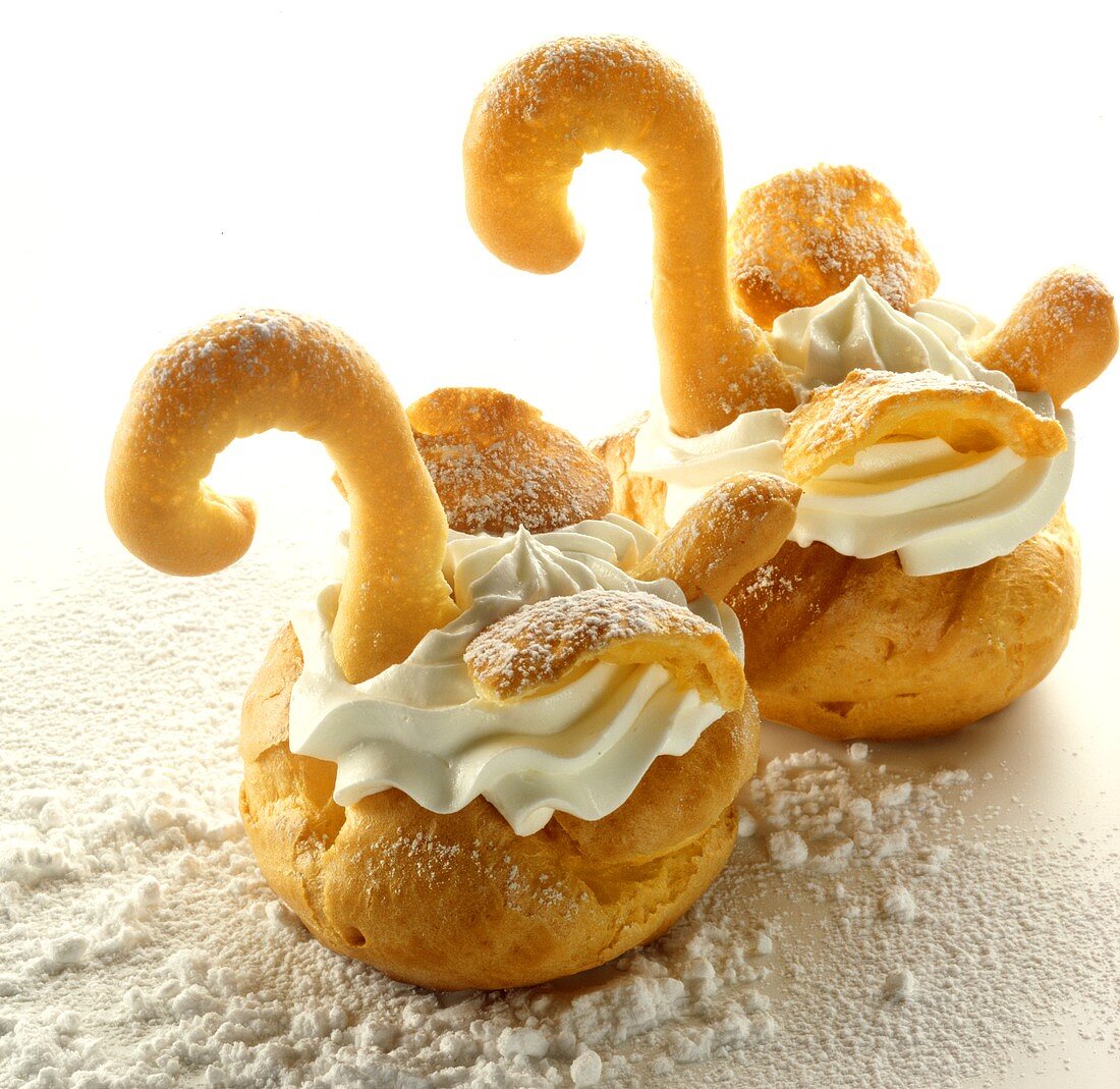 Sweet choux pastry swans