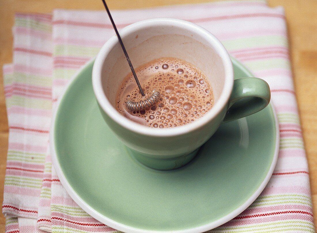 Frothing espresso with mini-whisk