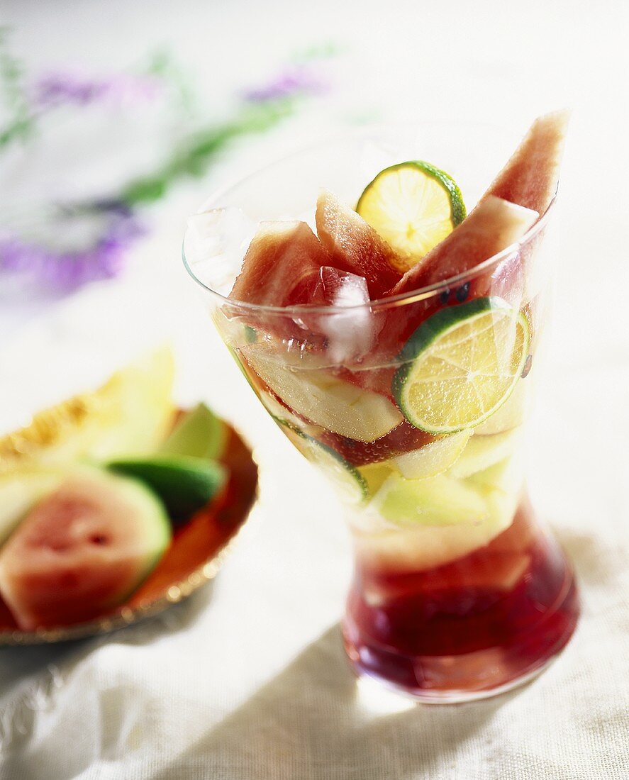 Ice-cold melon dessert with limes