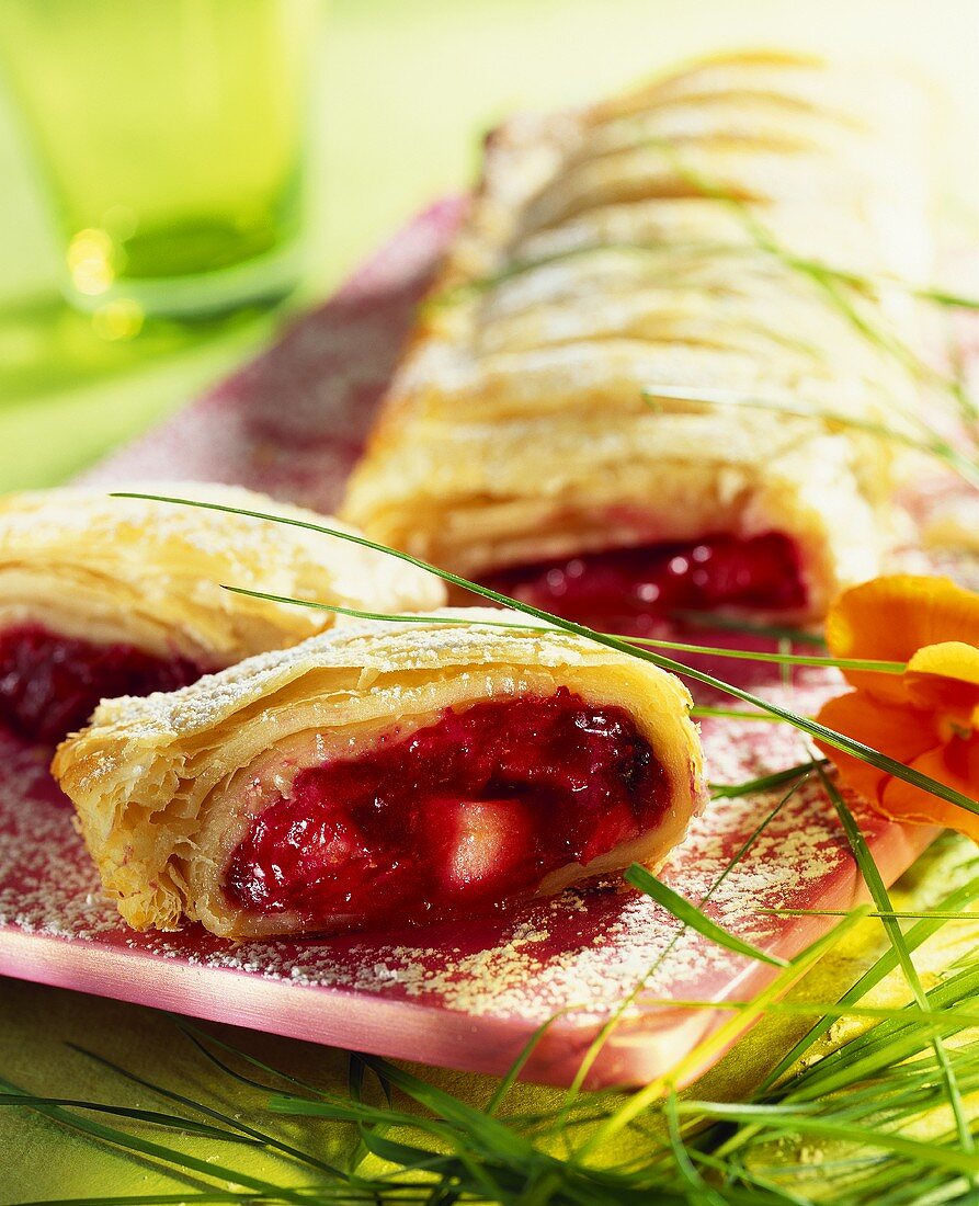 Puff pastry strudel with fruit filling