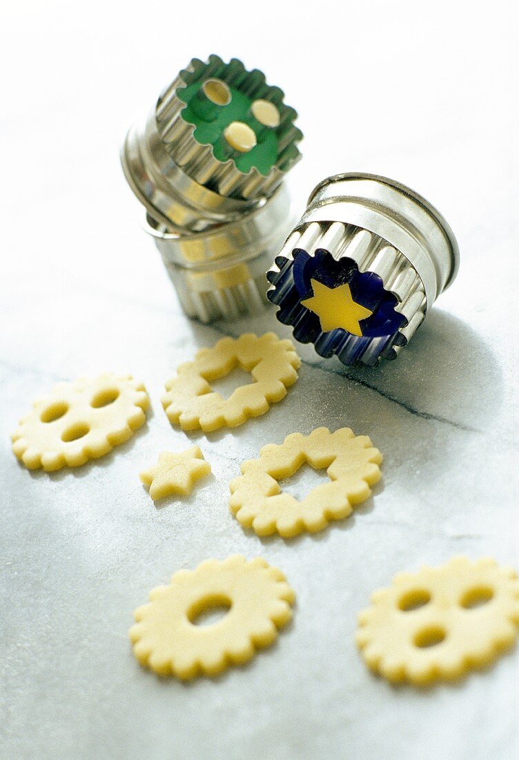 Unbaked biscuits and cutters