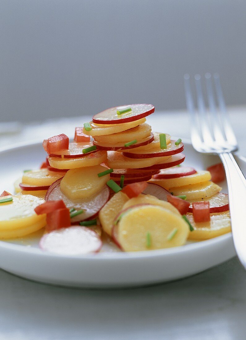 Kartoffel-Radieschen-Salat mit Tomatenwürfeln