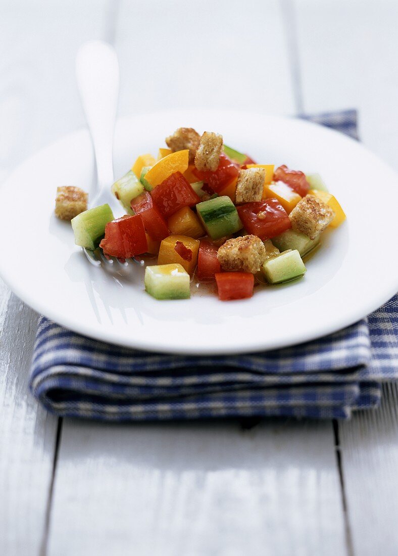 Vegetable salad with garlic croutons