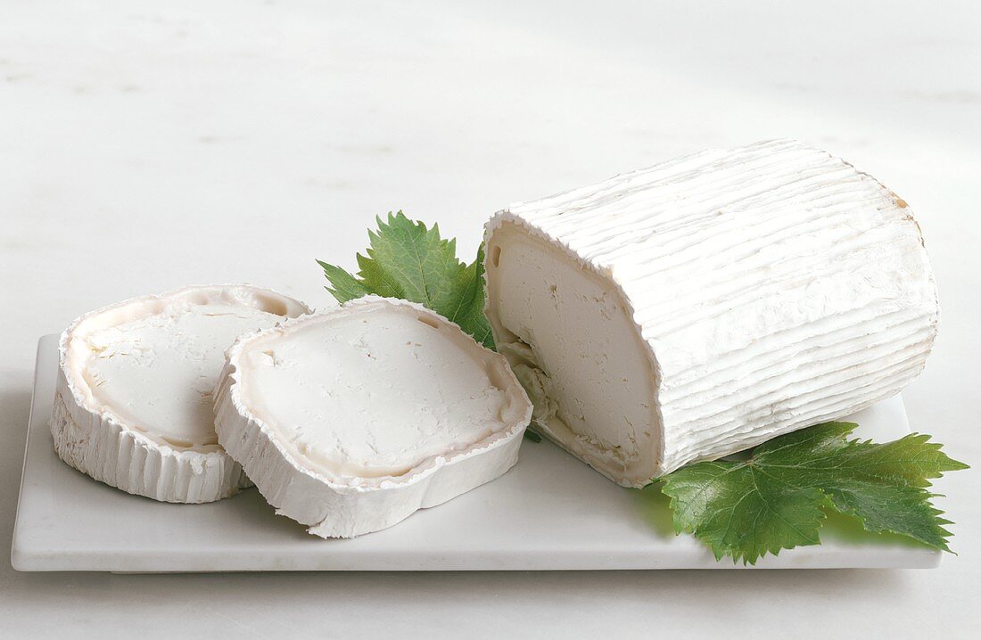 Chevre, a goat's cheese, cut into