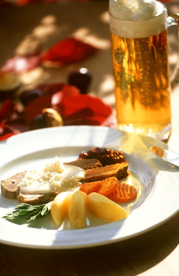 Boiled beef fillet with accompaniments & horseradish sauce