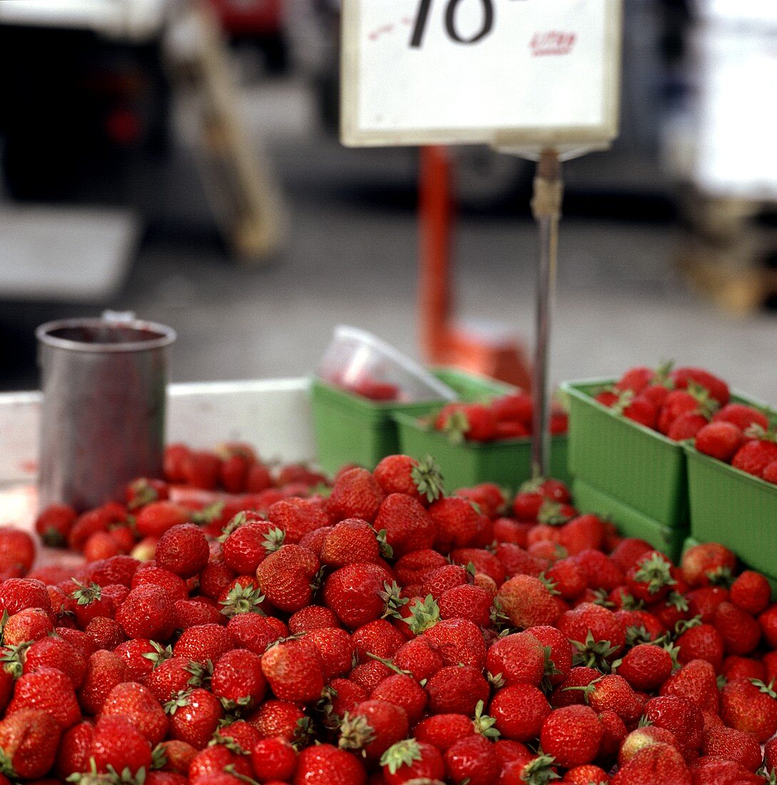 Strawberries at a Market Stand