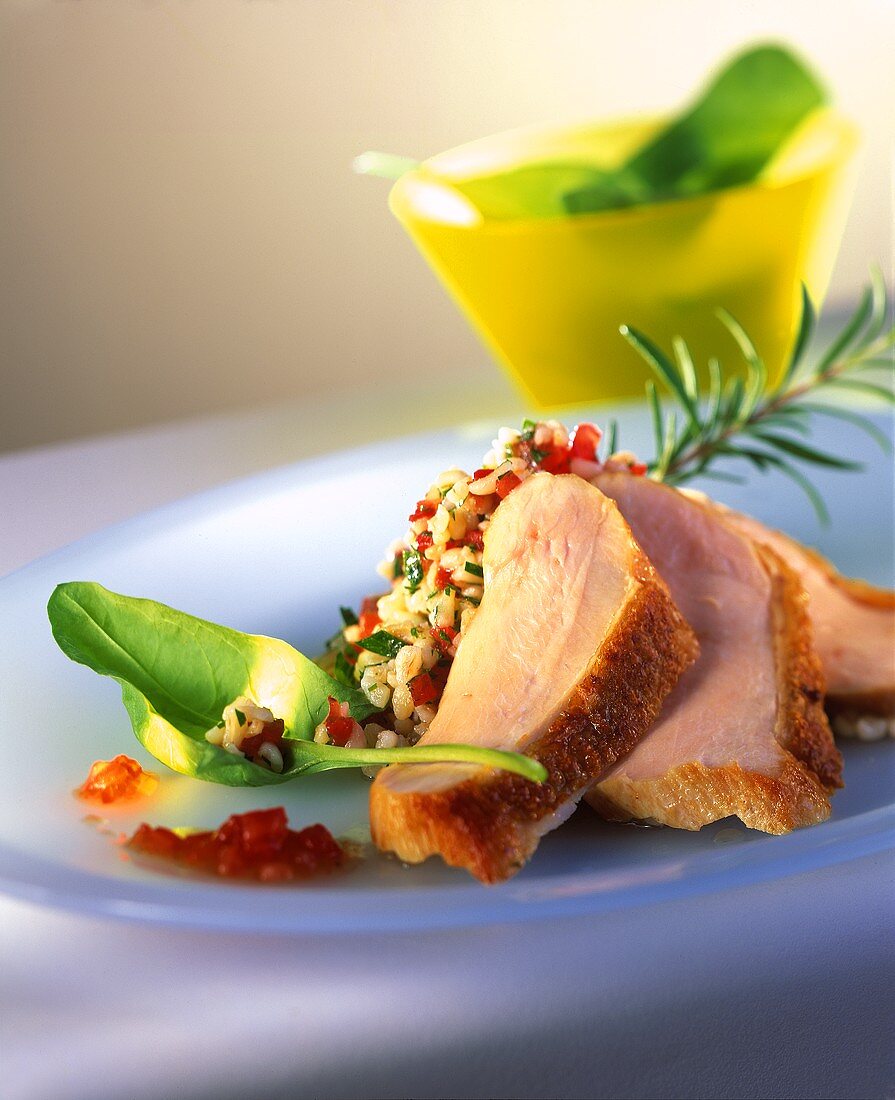 Sliced Roast Chicken with Barley Salad