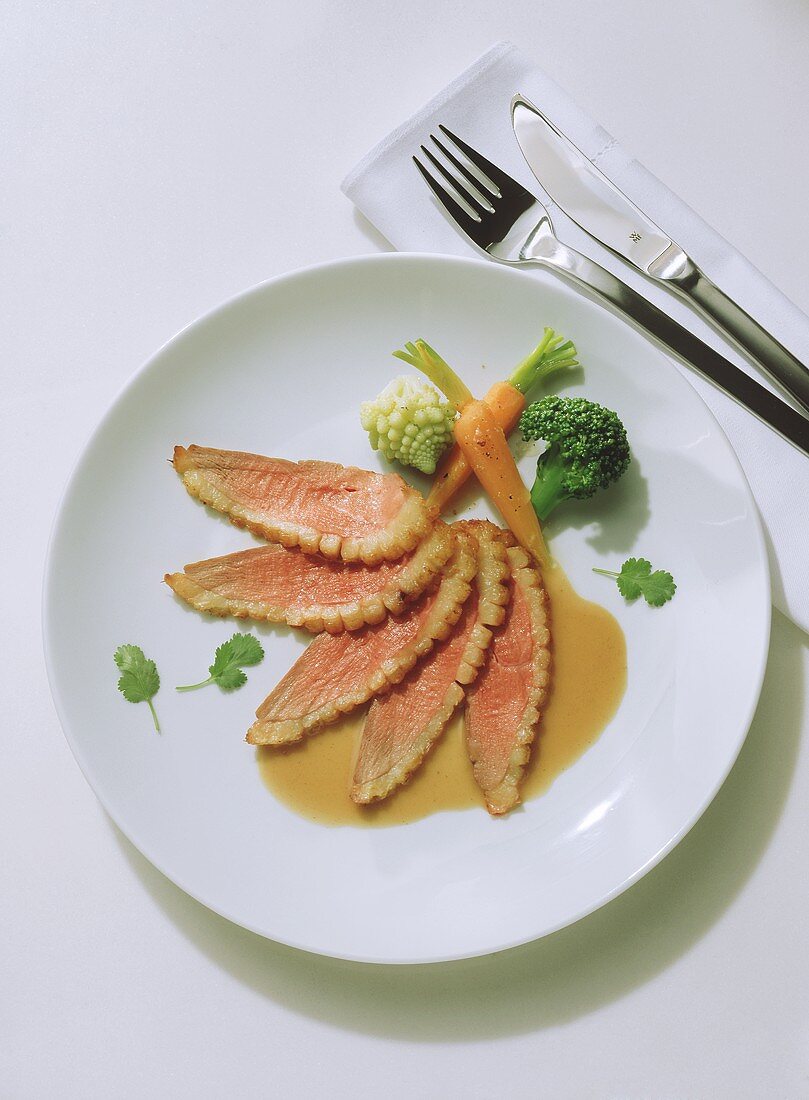 Duck breast with honey and coriander sauce