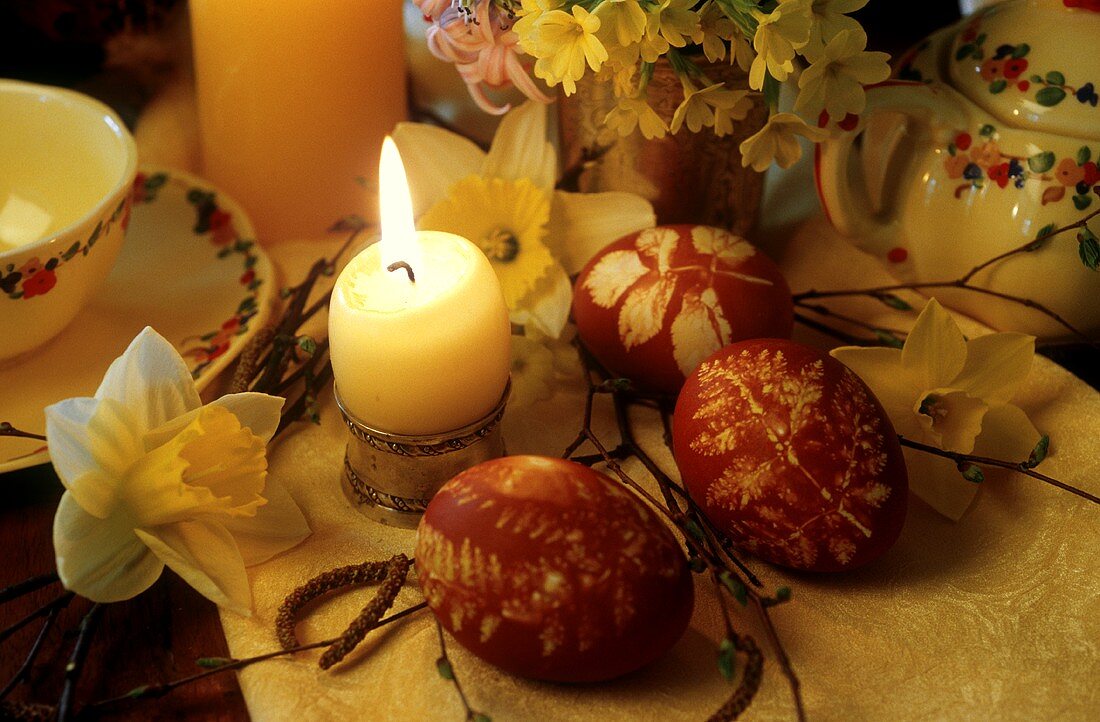 Decorated Easter Egg by Candlelight