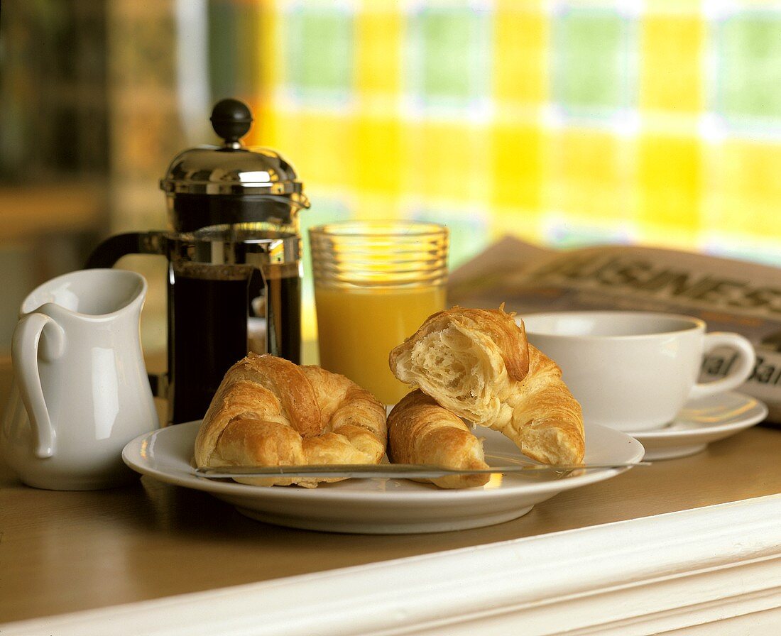Breakfast of Croissant, Coffee and Orange Juice