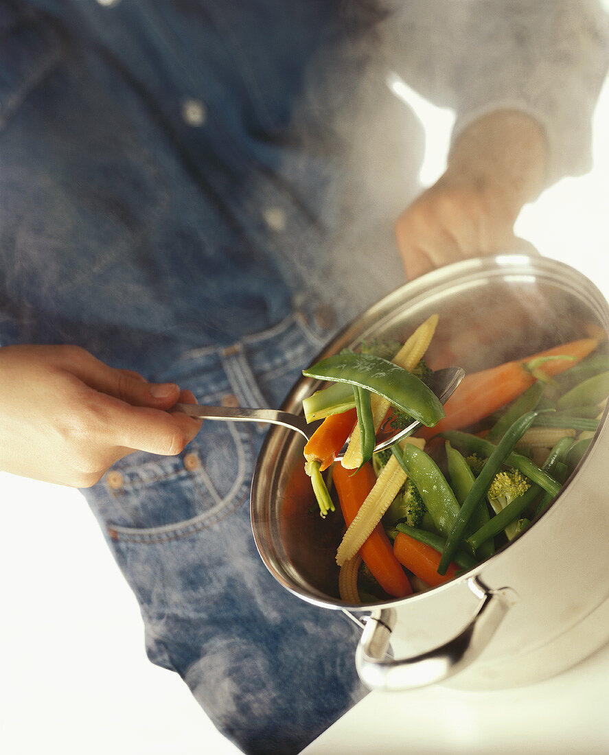 Vegetables stewing in a pan