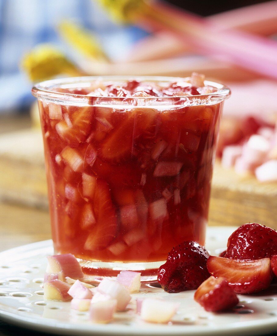 A Jar of Rhubarb-Strawberry Marmalade