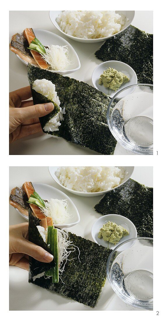 Making temaki-sushi