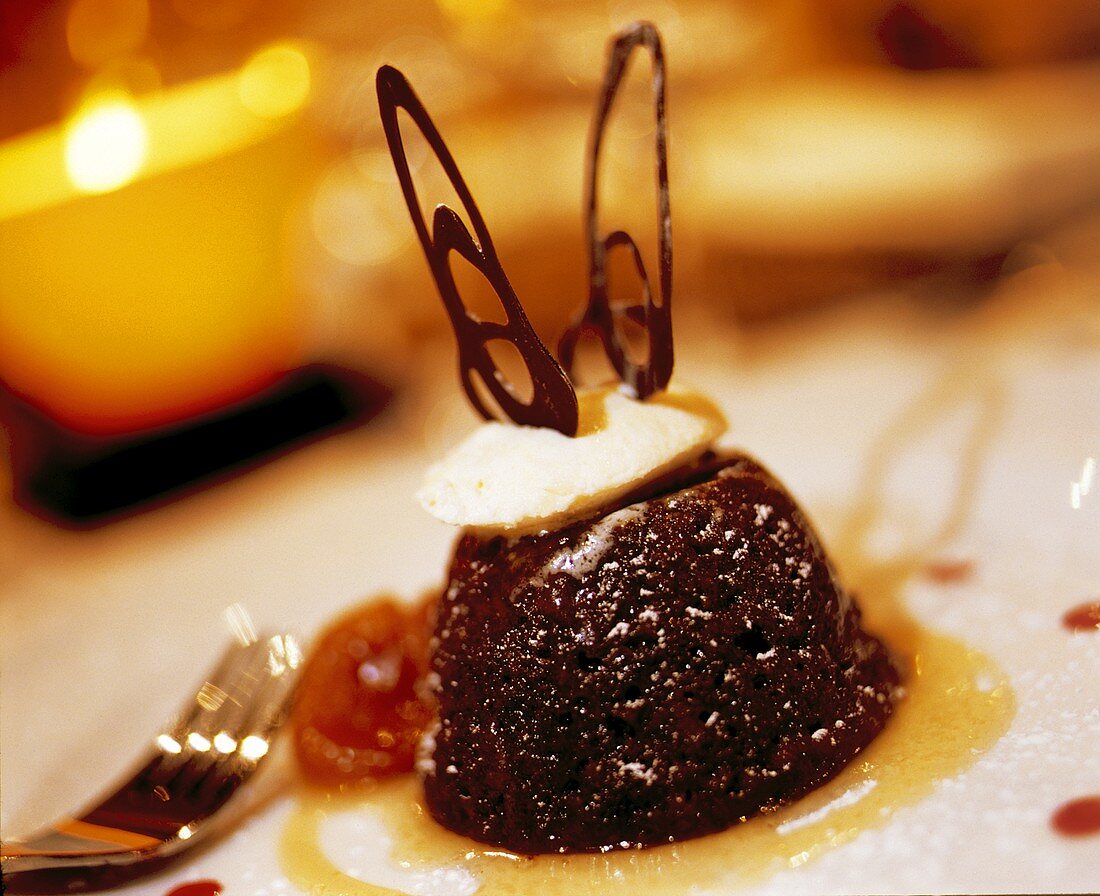 Chocolate Pudidng in Bourbon Syrup
