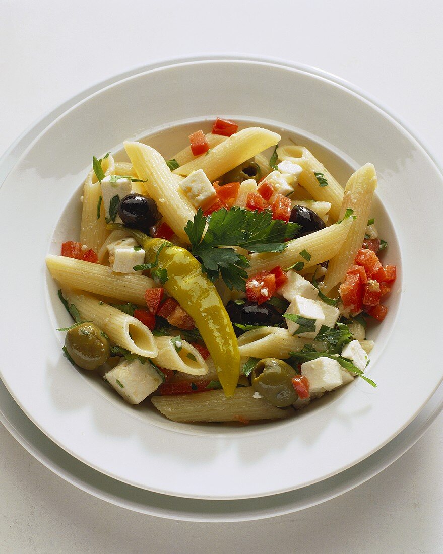 Pasta fredda alla contadina (Pasta salad with sheep's cheese)