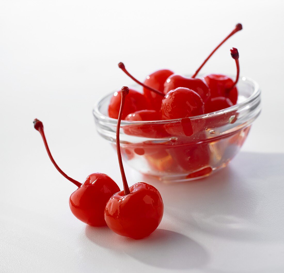 Amarena cherries in glass bowl