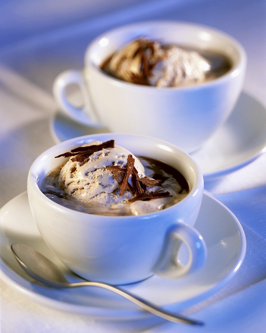 Mocha coffee with chocolate and nut ice cream
