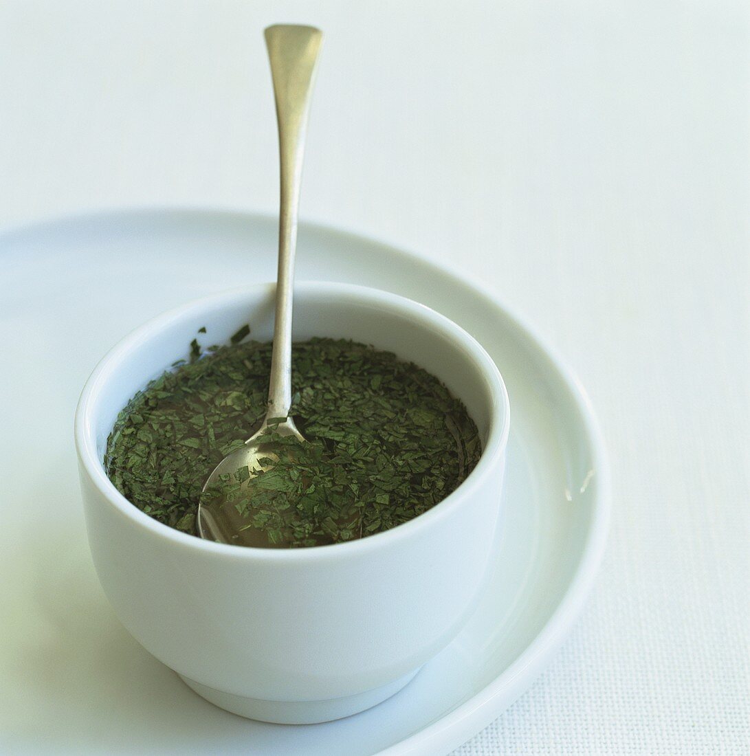 Mint sauce in small bowl